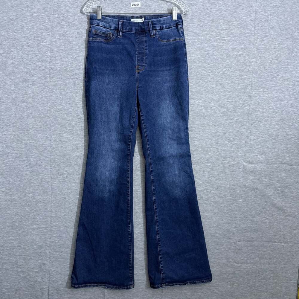 Good American Women's Medium Dark Wash Blue Pull On Flare Jeans